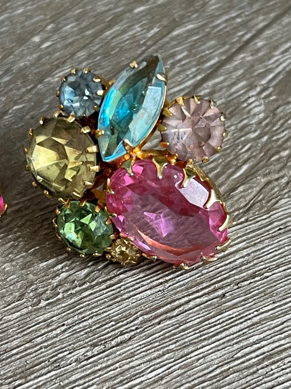 JULIANA Gold-Tone Multi-Color Crystal Cluster Clip Earrings - prong set - Picture 10 of 12